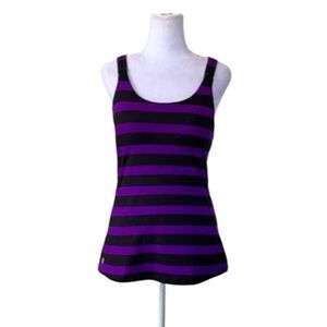 Athleta Optimism Purple/Black Striped Tank, Built Padded Sport Bra, Sz. Medium
